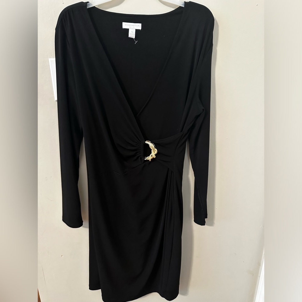 Charter Club Women's Black Ruched Gold Snake Clasp Dress Petite Large Cocktail